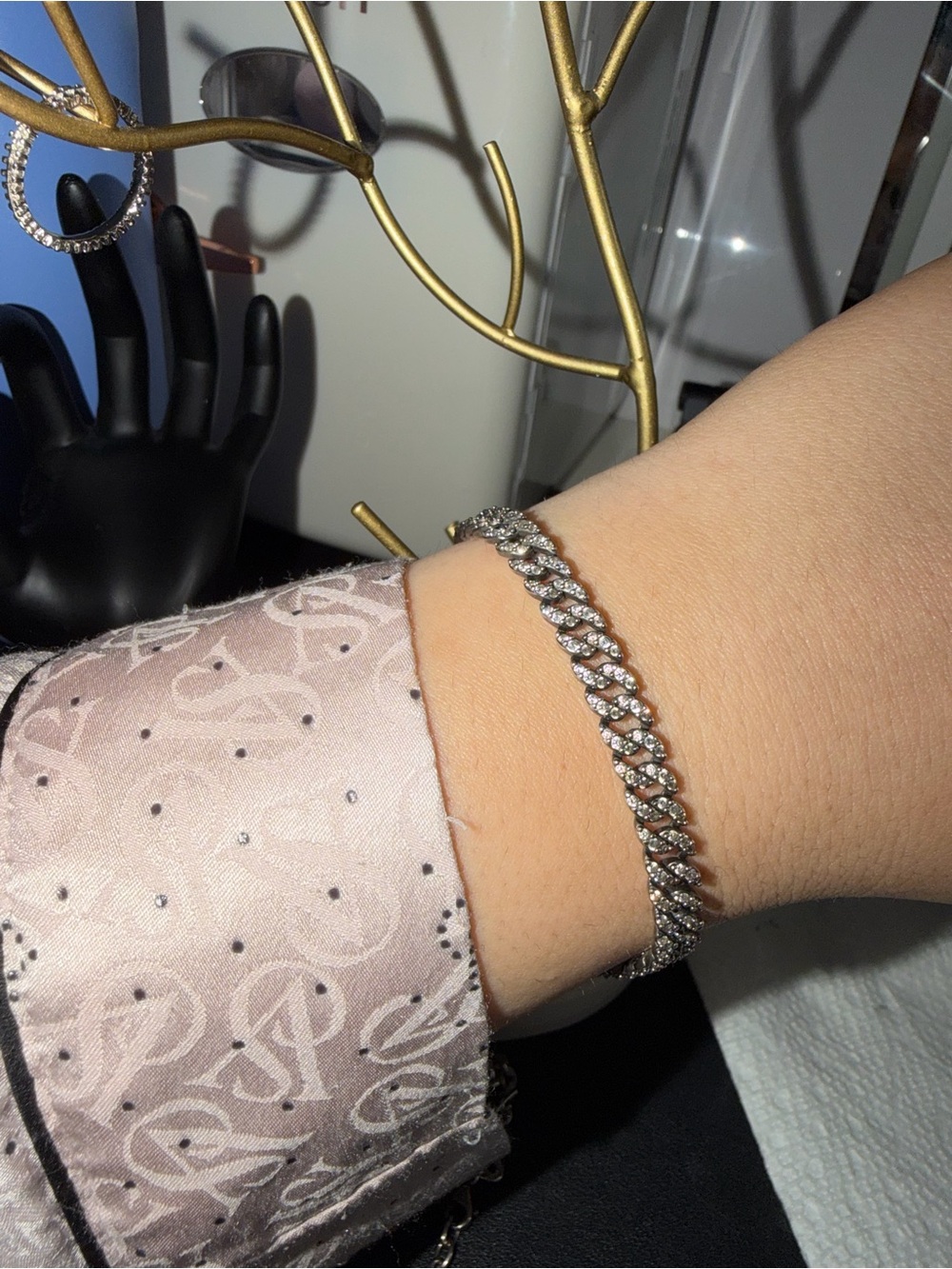 Pandora Silver-Tone Pavé Cuban Link Bracelet